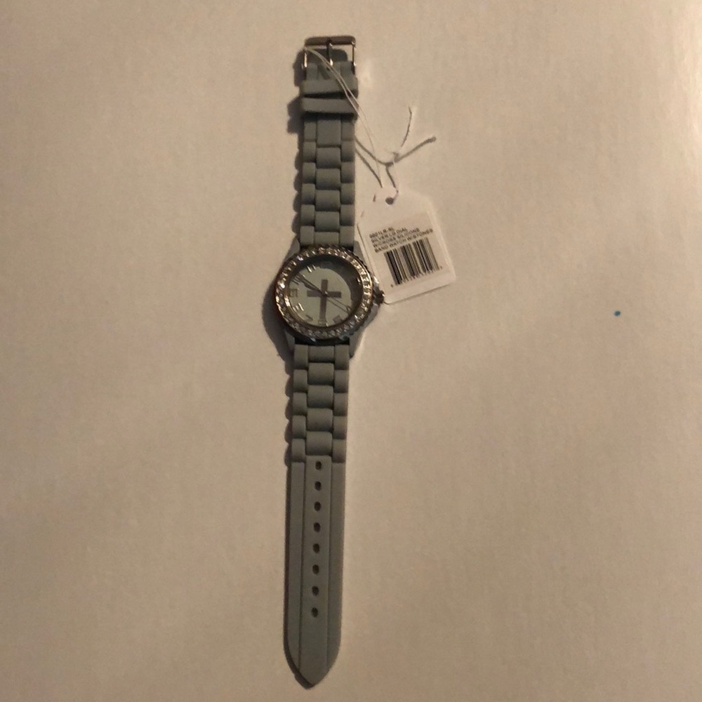 Rhinestone Accented Cross Watch Silver